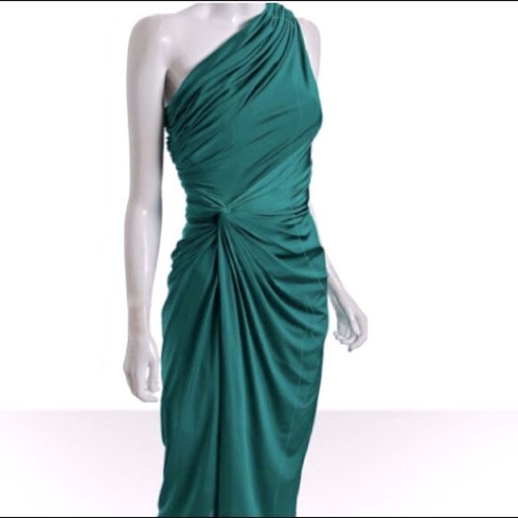 Tadashi Shoji Emerald One Shoulder Evening Cocktail Dress Gown - Picture 2 of 9